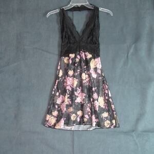 Avidlove Lingerie Women Size Small Black Floral Lace Nightgown Chemise Sheer New